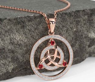 Diamond Ruby Rose Gold Celtic Trinity Knot Necklace