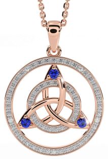 Diamond Sapphire Rose Gold Celtic Trinity Knot Necklace