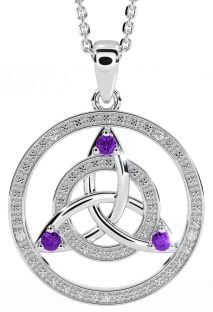 Diamond Amethyst Silver Celtic Trinity Knot Necklace