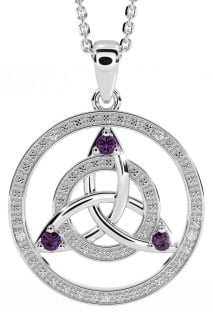 Diamond Alexandrite Silver Celtic Trinity Knot Necklace