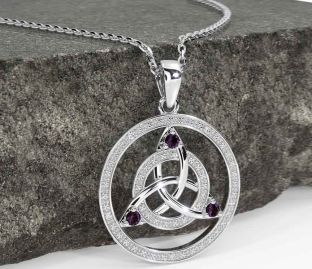 Diamond Alexandrite Silver Celtic Trinity Knot Necklace