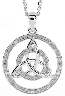 Diamond Silver Celtic Trinity Knot Necklace