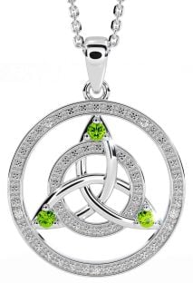 Diamond Peridot Silver Celtic Trinity Knot Necklace