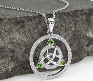Diamond Peridot Silver Celtic Trinity Knot Necklace