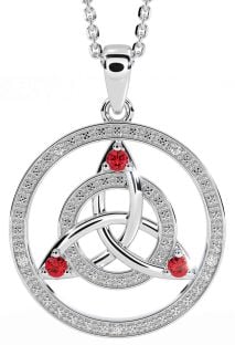 Diamond Ruby Silver Celtic Trinity Knot Necklace