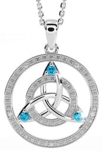 Diamond Topaz Silver Celtic Trinity Knot Necklace