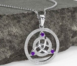 Diamond Amethyst White Gold Celtic Trinity Knot Necklace