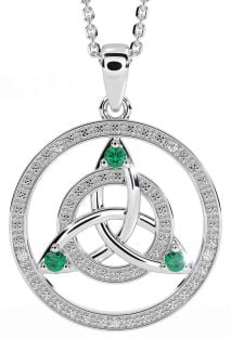 Diamond Emerald White Gold Celtic Trinity Knot Necklace