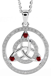 Diamond Garnet White Gold Celtic Trinity Knot Necklace
