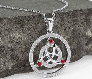 Diamond Ruby White Gold Celtic Trinity Knot Necklace