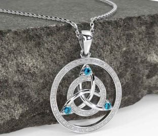 Diamond Topaz White Gold Celtic Trinity Knot Necklace