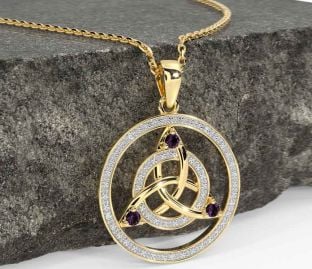 Diamond Alexandrite Gold Celtic Trinity Knot Necklace