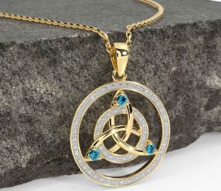 Diamond Topaz Gold Celtic Trinity Knot Necklace