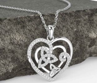 Diamond Silver Celtic Trinity Knot Necklace
