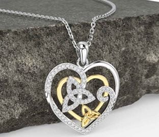 Diamond White Yellow Gold Celtic Trinity Knot Necklace