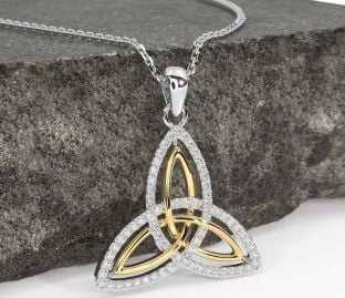 Diamond Gold Silver Celtic Trinity Knot Necklace