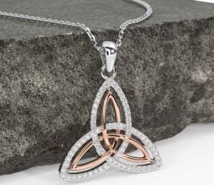 Diamond White Rose Gold Celtic Trinity Knot Necklace