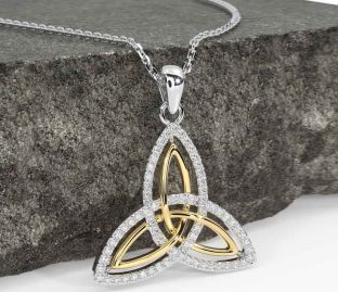Diamond White Yellow Gold Celtic Trinity Knot Necklace
