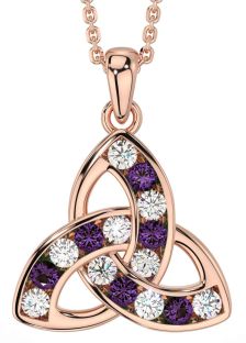 Diamond Alexandrite Rose Gold Silver Celtic Trinity Knot Necklace