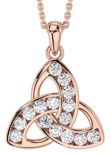 Diamond Rose Gold Silver Celtic Trinity Knot Necklace