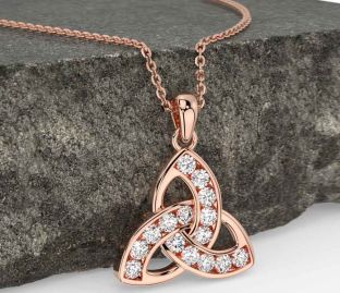 Diamond Rose Gold Silver Celtic Trinity Knot Necklace