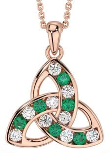 Diamond Emerald Rose Gold Silver Celtic Trinity Knot Necklace