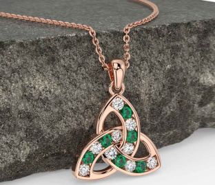 Diamond Emerald Rose Gold Silver Celtic Trinity Knot Necklace