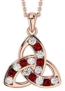Diamond Garnet Rose Gold Silver Celtic Trinity Knot Necklace