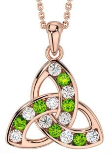 Diamond Peridot Rose Gold Silver Celtic Trinity Knot Necklace