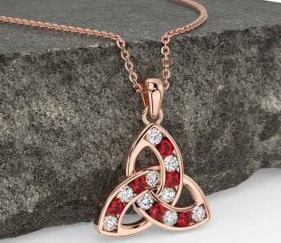 Diamond Ruby Rose Gold Silver Celtic Trinity Knot Necklace