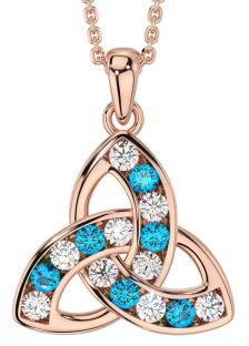 Diamond Topaz Rose Gold Silver Celtic Trinity Knot Necklace