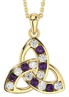 Diamond Alexandrite Gold Silver Celtic Trinity Knot Necklace