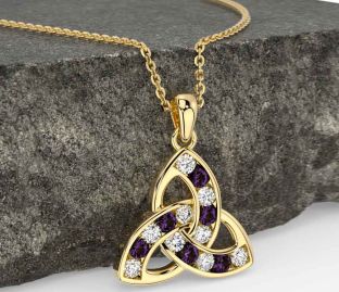 Diamond Alexandrite Gold Silver Celtic Trinity Knot Necklace
