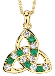 Diamond Emerald Gold Silver Celtic Trinity Knot Necklace