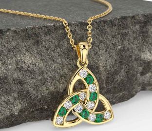 Diamond Emerald Gold Silver Celtic Trinity Knot Necklace