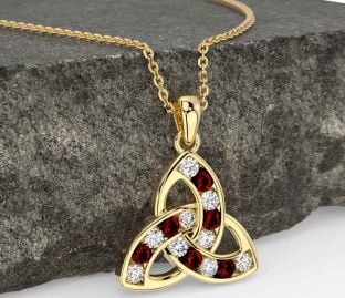 Diamant Granat Gold Silber keltisch Dreieinigkeit Knoten Halskette