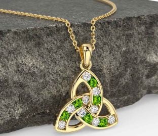 Diamond Peridot Gold Silver Celtic Trinity Knot Necklace