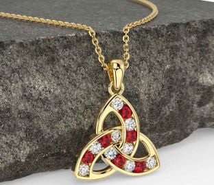 Diamond Ruby Gold Silver Celtic Trinity Knot Necklace