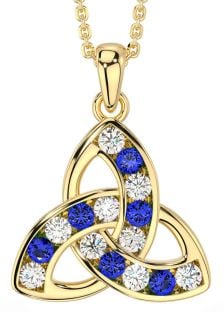 Diamond Sapphire Gold Silver Celtic Trinity Knot Necklace