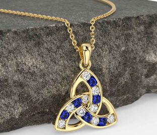 Diamond Sapphire Gold Silver Celtic Trinity Knot Necklace