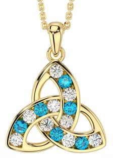 Diamond Topaz Gold Silver Celtic Trinity Knot Necklace