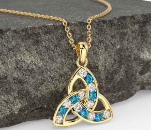 Diamond Topaz Gold Silver Celtic Trinity Knot Necklace