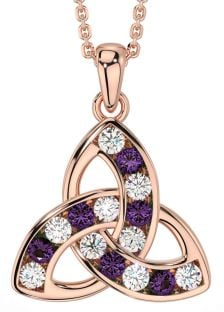 Diamond Alexandrite Rose Gold Celtic Trinity Knot Necklace