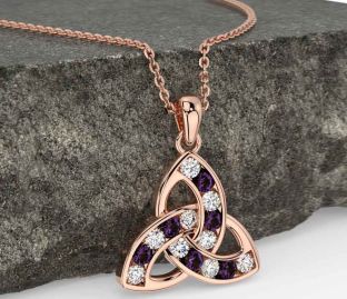 Diamond Alexandrite Rose Gold Celtic Trinity Knot Necklace