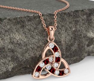 Diamond Garnet Rose Gold Celtic Trinity Knot Necklace
