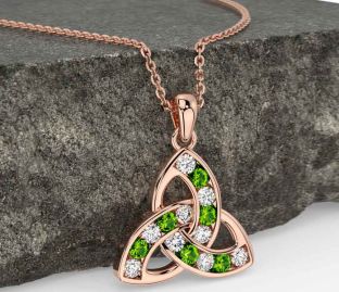 Diamond Peridot Rose Gold Celtic Trinity Knot Necklace