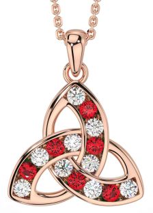 Diamond Ruby Rose Gold Celtic Trinity Knot Necklace