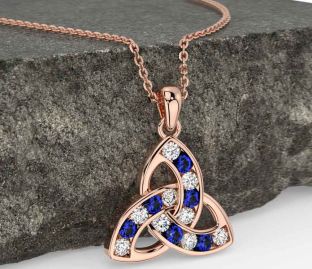 Diamond Sapphire Rose Gold Celtic Trinity Knot Necklace