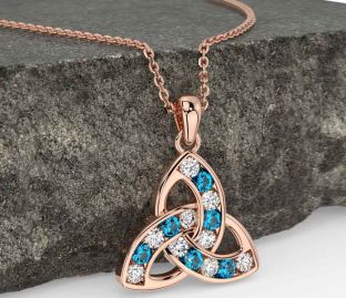 Diamond Topaz Rose Gold Celtic Trinity Knot Necklace