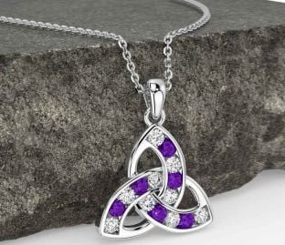 Diamond Amethyst Silver Celtic Trinity Knot Necklace